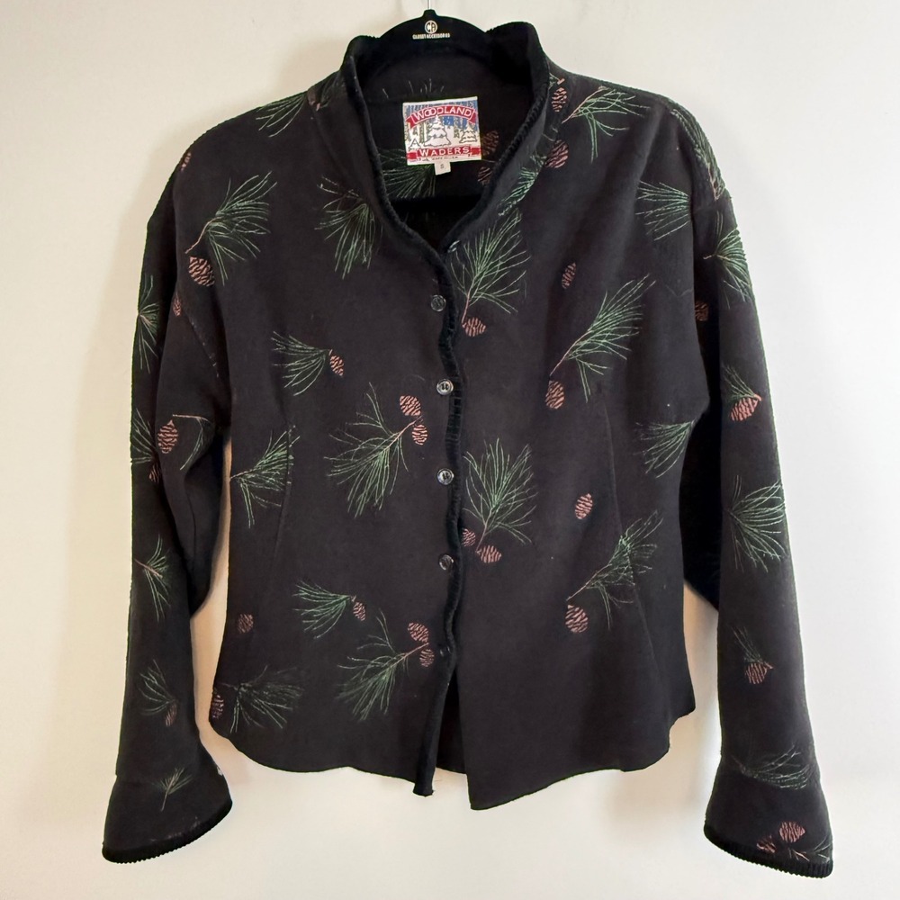Woodland Waders Fleece Jacket Small Pinecone Pine Needle Embroidered Made in USA